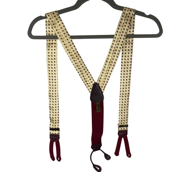 Trafalgar Cream & Burgundy Men's Suspenders With Floral Pattern & Leather points - Picture 2 of 6